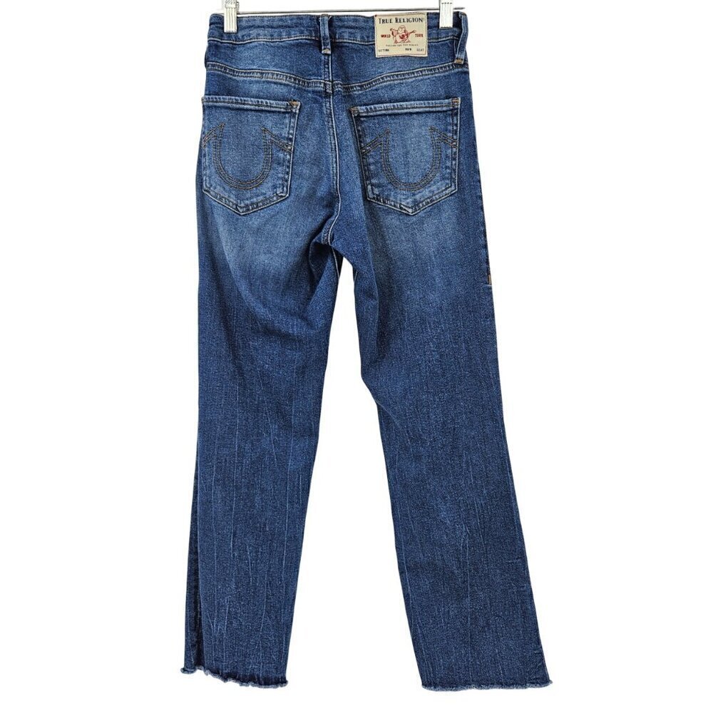 True Religion Starr High Rise Cropped Straight Leg Jeans Women’s Size 26 Ripped - Picture 4 of 13